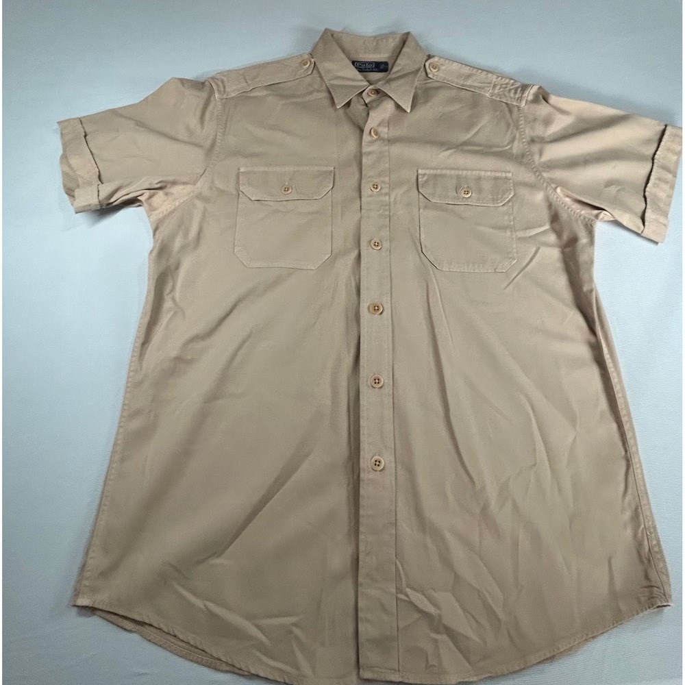 Vintage Polo Ralph Lauren Mens Large Khaki Tan Safari Military Epaulette Shirt - Picture 2 of 6